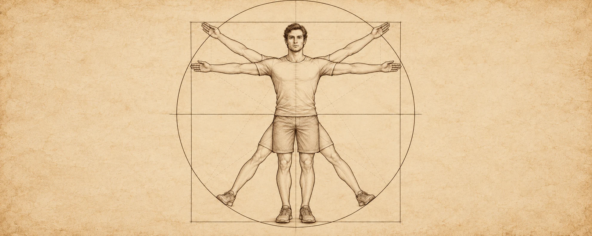 KI-Interpretation einer bekleideten Figur in Kreis und Quadrat